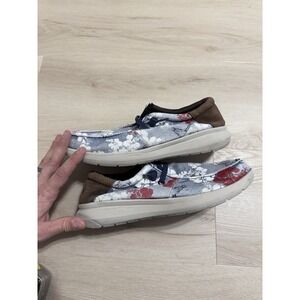 Ariat Hilo Western Aloha Shoes Mens Sz 11.5D Red White Blue Pareau Print Slip On